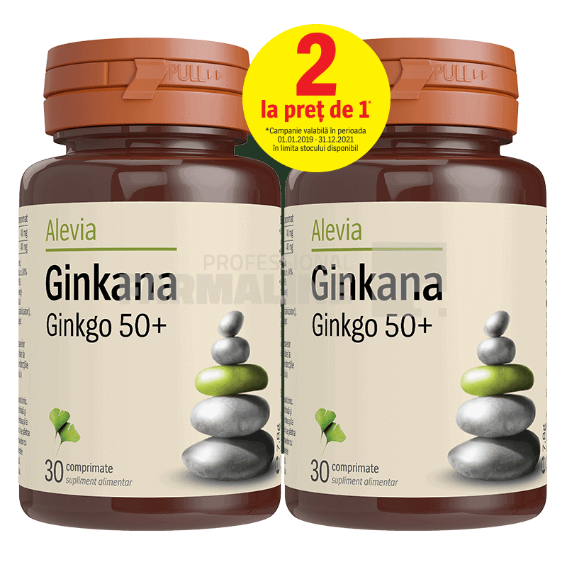 Alevia Pachet Ginkana Ginkgo 50+ 30 comprimate 1 + 1 Gratis