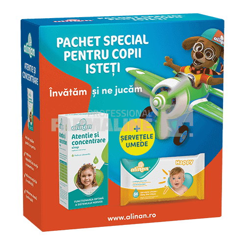 Alinan Atentie si concentrare Sirop 150 ml + Alinan Servetele umede 56 bucati