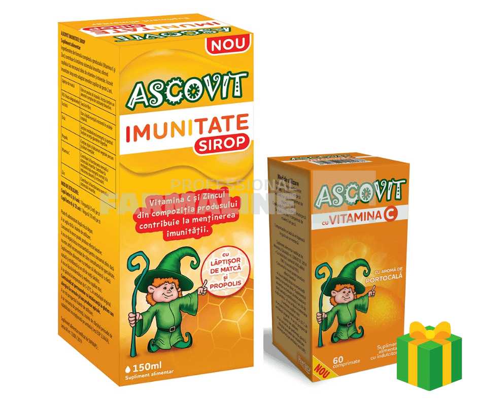 Ascovit Imunitate Sirop 150 ml + Ascovit Vitamina C cu aroma de portocale 100 mg 60 comprimate 1 Ascovit Imunitate Sirop 150 ml + Ascovit Vitamina C cu aroma de portocale 100 mg 60 comprimate