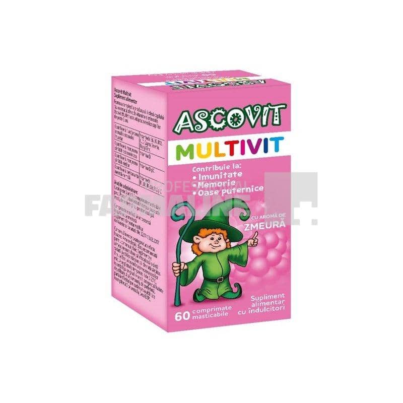 Ascovit Multivit Zmeura 60 comprimate masticabile