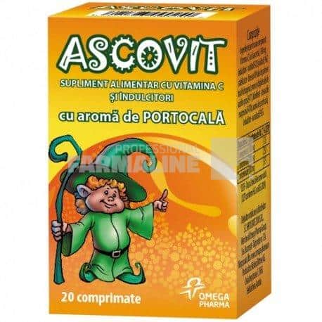 Ascovit cu aroma de portocala 100 mg 20 comprimate