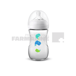 Avent Natural SCF070/23 Biberon cu tetita debit lent imprimeu balene 1+ luni 260 ml
