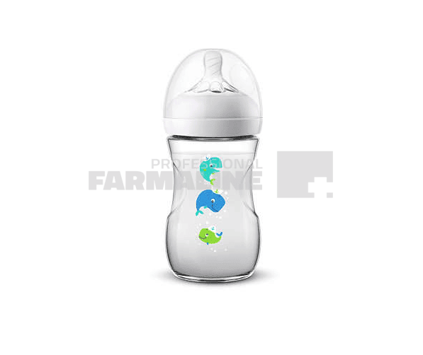 Avent Natural SCF070/23 Biberon cu tetita debit lent imprimeu balene 1+ luni 260 ml 1 Avent Natural SCF070/23 Biberon cu tetita debit lent imprimeu balene 1+ luni 260 ml