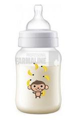 Avent Natural SCF821/11 Biberon anti-colici classic cu imprimeu maimute 1+ 260 ml