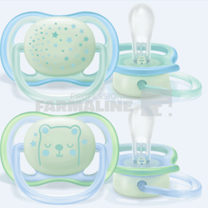 Avent SCF376/11 Suzeta ultra air 0-6 luni cu inel fosforescent pentru baieti 2 bucati