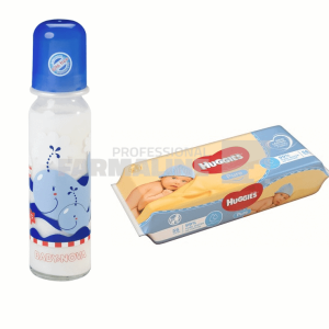 Baby Nova 43705-5 Biberon Sticla 250 ml + Servetele Huggies Pure 56 bucati - Pachet