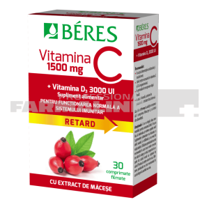 Beres Vitamina C 1500 mg comprimat filmat RETARD + Vitamina D3 3000 UI 30 comprimate