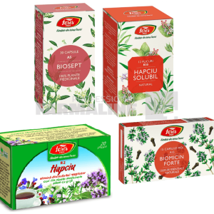 Biosept 30 capsule + Hapciu solubil 12 plicuri + Ceai Hapciu 20 plucuri + Biomicin Forte 15 capsule