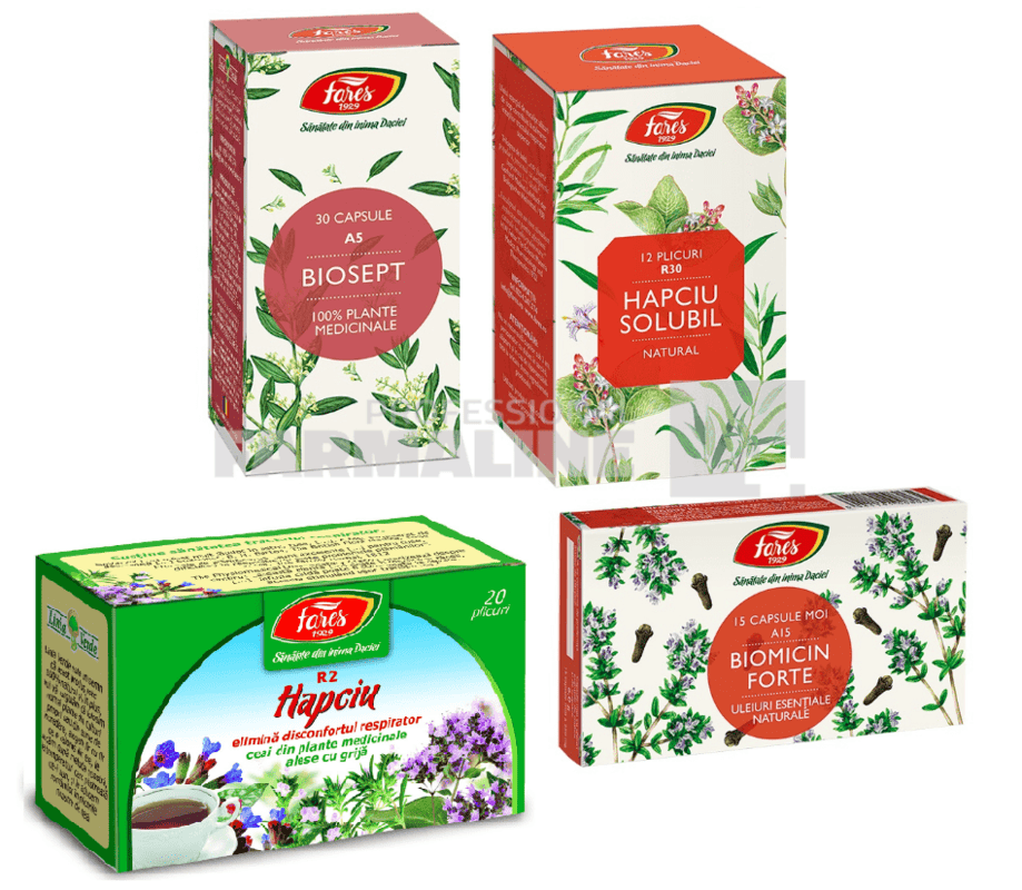Biosept 30 capsule + Hapciu solubil 12 plicuri + Ceai Hapciu 20 plucuri + Biomicin Forte 15 capsule 1 Biosept 30 capsule + Hapciu solubil 12 plicuri + Ceai Hapciu 20 plucuri + Biomicin Forte 15 capsule