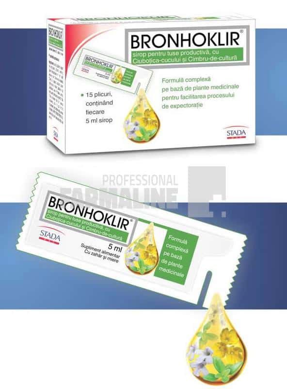 Bronhoklir Sirop pentru tuse productiva 5 ml x 15 plicuri 1 Bronhoklir Sirop pentru tuse productiva 5 ml x 15 plicuri