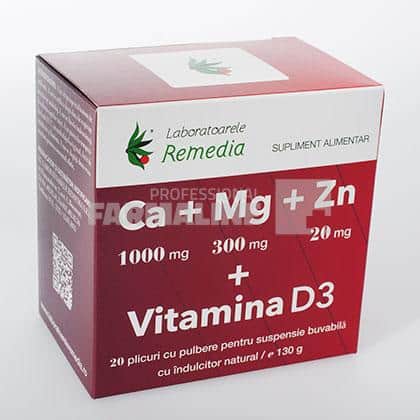 Ca + Mg + Zn + Vitamina D3 20 plicuri