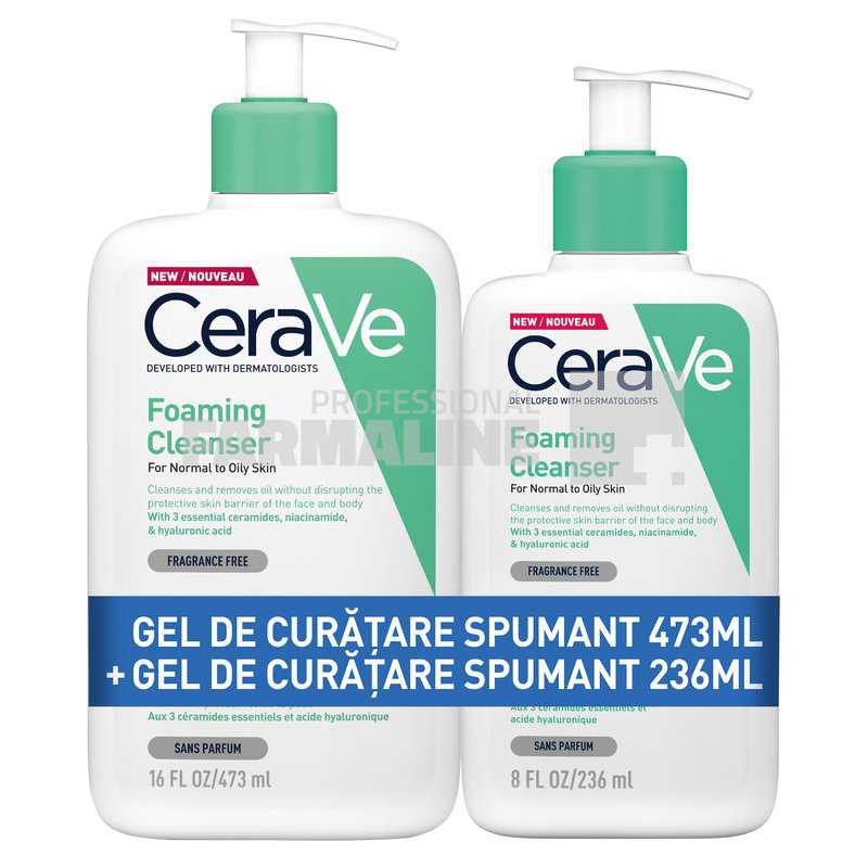 Cerave Pachet Gel de curatare spumant 473 ml + Gel de curatare spumant 236 ml gratis