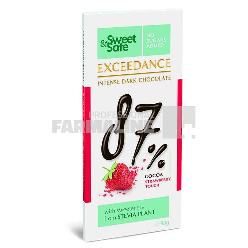 Ciocolata Intens Amaruie 87% capsuni indulcita cu stevie 90gr