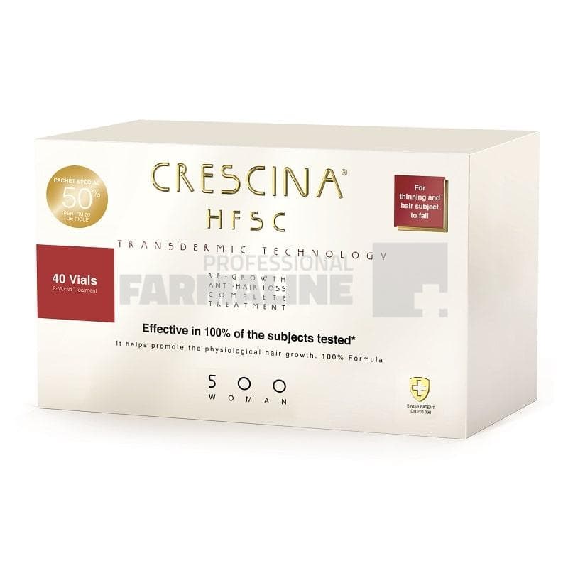Crescina HFSC 500 Femei Tratament complet transdermic ( 20 fiole Re-Growth + 20 fiole Anti - Hair Loss )