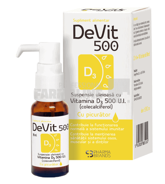 Devit 500 Suspensie uleioasa cu Vitamina D3 500U.I. - picurator 20 ml 1 Devit 500 Suspensie uleioasa cu Vitamina D3 500U.I. - picurator 20 ml