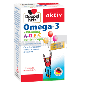 Doppelherz Aktiv Omega 3 + vitamina A + vitamina D + vitamina E + vitamina C pentru copii 30 capsule masticabile