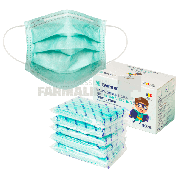 Eversted Masca Chirurgicala copii verde tip II de unica folosinta 50 bucati
