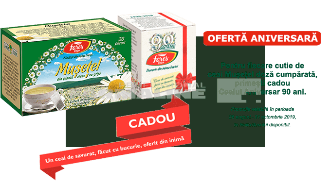 Fares Ceai musetel 20 plicuri + Ceai aniversar 90 ani Cadou 1 Fares Ceai musetel 20 plicuri + Ceai aniversar 90 ani Cadou