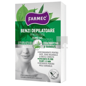 Farmec Benzi depilatoare pentru fata cu ceara gel cu extract de ceai matche si bambus 10 bucati