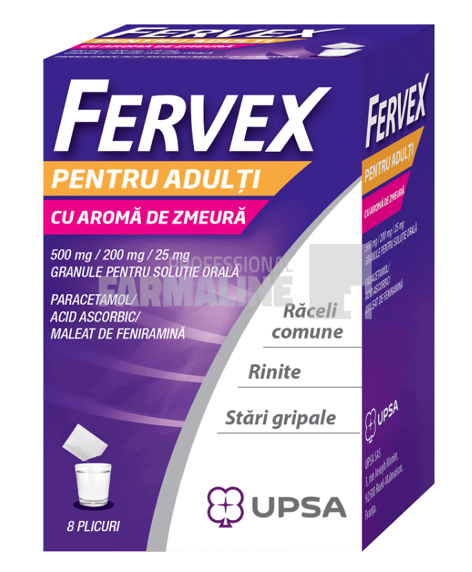 Fervex pentru adulti cu aroma de zmeura 8 plicuri 1 Fervex pentru adulti cu aroma de zmeura 8 plicuri