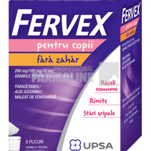 Fervex pentru copii fara zahar 280mg/100mg/10mg 8 plicuri