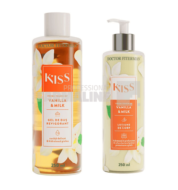 Fiterman Pachet Kiss Vanilla & Milk Gel de dus 250 ml + Lotiune corp 250 ml 1 Fiterman Pachet Kiss Vanilla & Milk Gel de dus 250 ml + Lotiune corp 250 ml