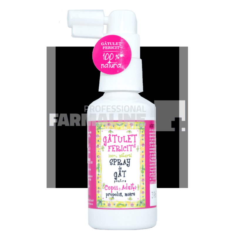 Gatulet Fericit Spray pentru gat pentru copii si adulti cu Miere si Propolis 50 ml