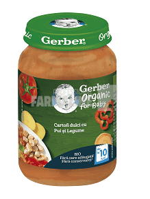 Gerber Piure Bio din cartof dulce cu pui si legume 10 luni+ 190g