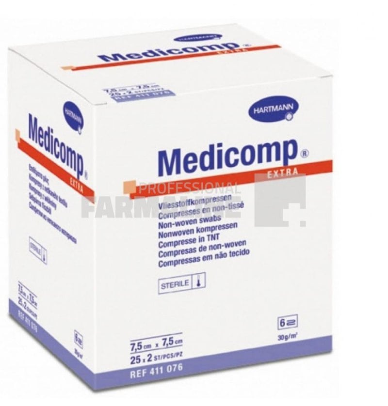 Hartmann Medicomp Comprese extra sterile 7.5 cm x 7.5 cm 25 bucati 1 Hartmann Medicomp Comprese extra sterile 7.5 cm x 7.5 cm 25 bucati