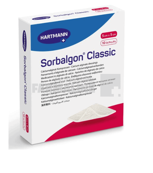 Hartmann Sorbalgon Compresa sterila 5 cm x 5 cm 10 bucati 1 Hartmann Sorbalgon Compresa sterila 5 cm x 5 cm 10 bucati