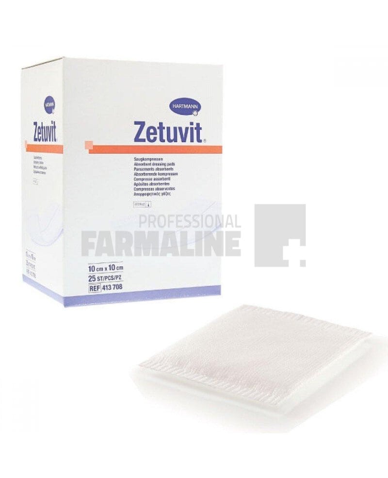 Hartmann Zetuvit Comprese absorbante sterile 10 cm X 10 cm 25 bucati 1 Hartmann Zetuvit Comprese absorbante sterile 10 cm X 10 cm 25 bucati