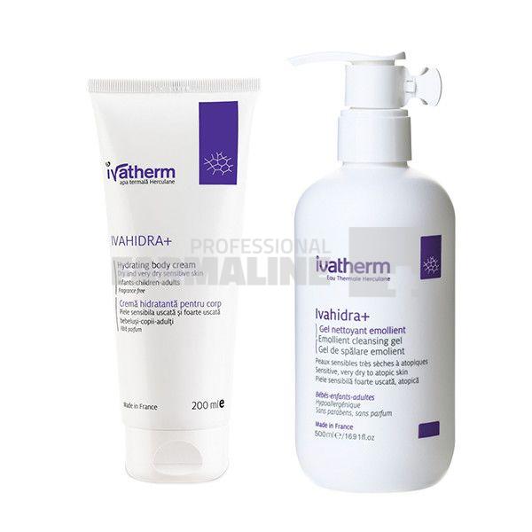 Ivatherm Pachet Ivahidra+ Crema hidratanta de corp 200 ml + Gel de spalare 250 ml 75% din al II-lea