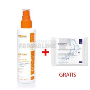 Ivatherm Pachet Sunlight Kids Lapte protectie solara SPF50 200 ml + Servetele demachiante 25 bucati Cadou