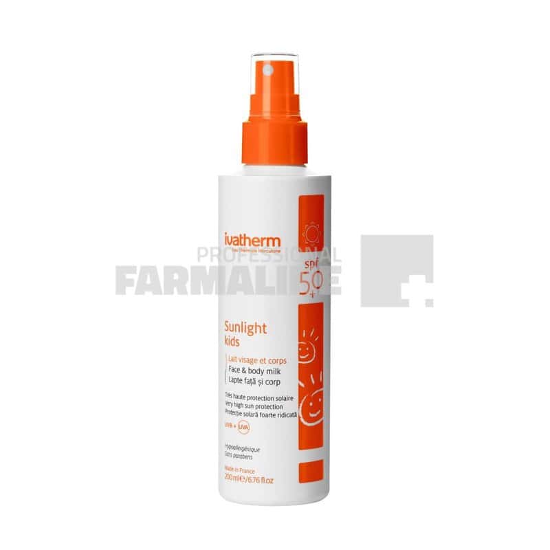 Ivatherm Sunlight Lapte protectie solara pentru fata si corp SPF50+ Kids 200 ml