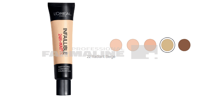 L'Oreal Infallible 24H Matte Fond de ten 22 Radiant Beige 35 ml 1 L'Oreal Infallible 24H Matte Fond de ten 22 Radiant Beige 35 ml