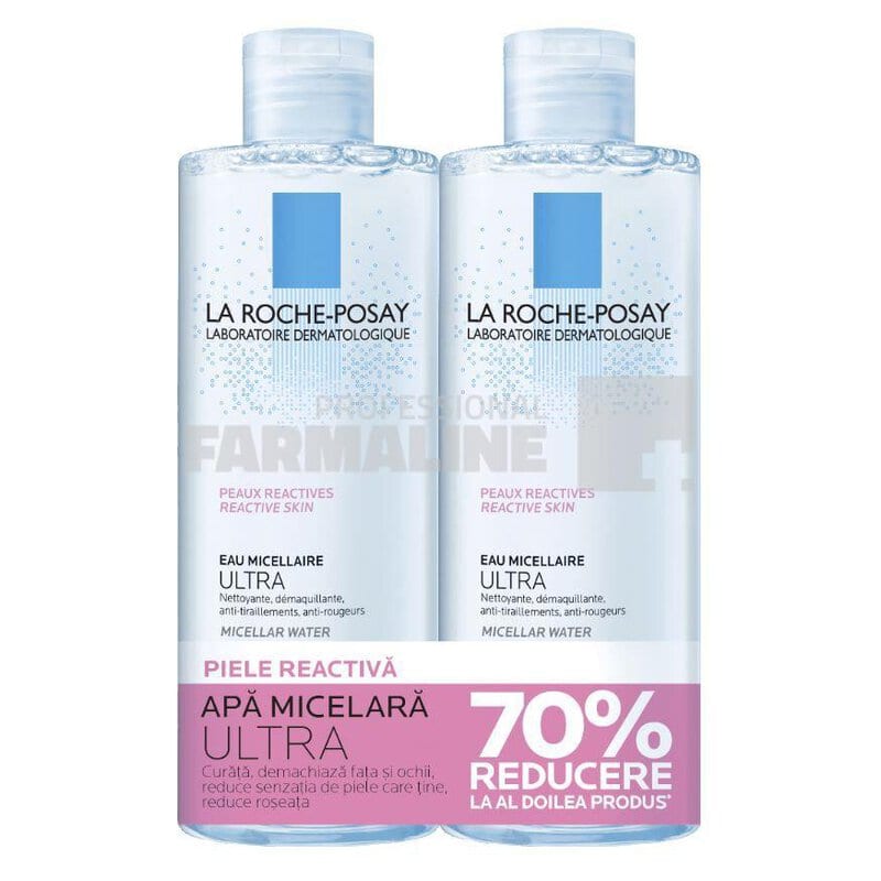 La Roche Posay Apa micelara ultra piele reactiva hipersensibila 400 ml 1 + 1 70% din al II-lea