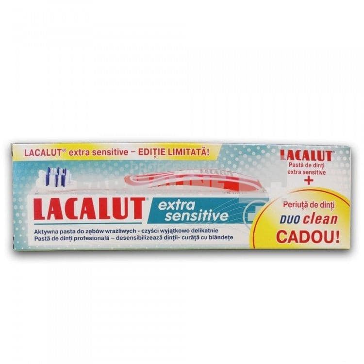 Lacalut Extra Sensitive Pasta de dinti 75 ml + Periuta de dinti Duo Clean Cadou