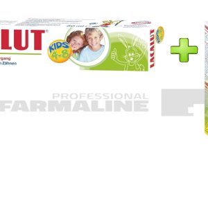 Lacalut Kinder Kids Pachet Pasta de dinti 4-8 ani 50 ml + Lacalut Kids Plaque Test Apa de gura 50 ml Cadou