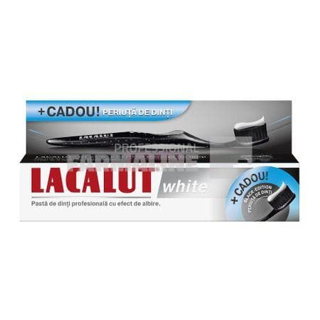 Lacalut White Pasta Dinti 75ml + Periuta Dinti Black edition Cadou