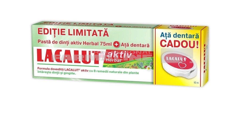 Lacalut aktiv herbal pasta de dinti 75 ml + ata dentara Cadou 1 Lacalut aktiv herbal pasta de dinti 75 ml + ata dentara Cadou