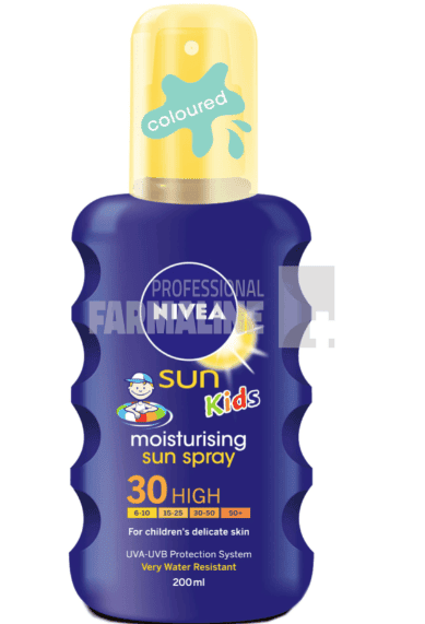 Nivea 85403 Sun Kids Moisturising Spray colorat protectie solara pentru copii SPF30+ 200 ml 1 Nivea 85403 Sun Kids Moisturising Spray colorat protectie solara pentru copii SPF30+ 200 ml