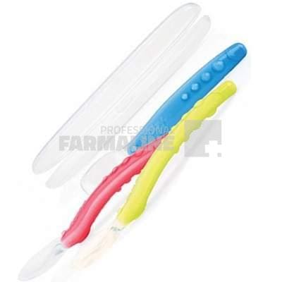 Nuby 5555 Lingurita silicon flexibila cu cutie 3+ luni