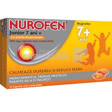 Nurofen Junior 7+ ani cu aroma de portocale 100 mg 12 capsule moi