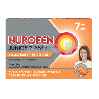 Nurofen Junior Capsule moi cu aroma de portocale 7+ani 24 capsule moi masticabile