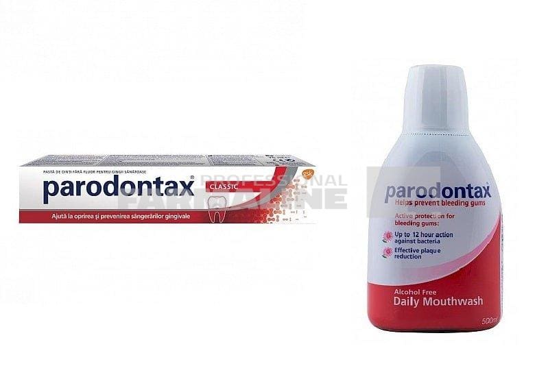 Paroxontax Pachet Pasta de dinti Classic 75 ml + Apa de gura fara alcool 500 ml 90% din al II-lea produs 1 Paroxontax Pachet Pasta de dinti Classic 75 ml + Apa de gura fara alcool 500 ml 90% din al II-lea produs