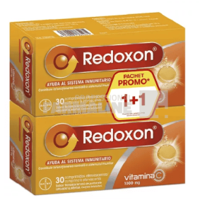 Redoxon Pachet Vitamina C 1000 mg cu aroma de portocale 30 comprimate efervescente 1 +1
