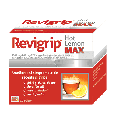 Revigrip hot lemon max pulbere pentru solutie orala 10 plicuri