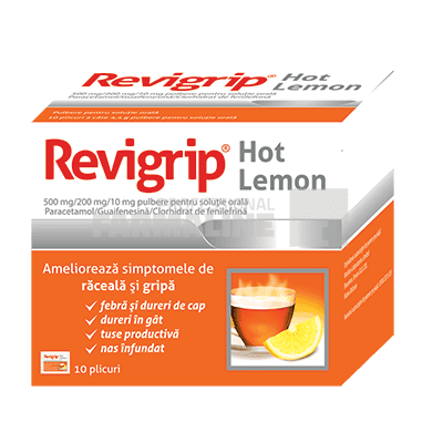 Revigrip hot lemon pulbere pentru solutie orala 10 plicuri