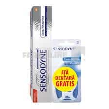 Sensodyne Pachet Pasta Dinti Extra Whitening 100ml + Ata Dentara Expanding Floss 30m Cadou