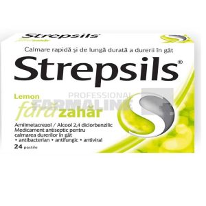 Strepsils Lemon fara zahar 24 comprimate
